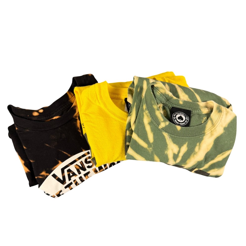 Thrasher and Vans Skateboard Graphic T-Shirt Bundle Tie Dye Bleach Wash 3 Pack